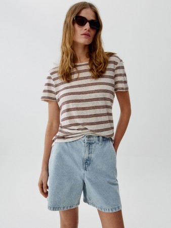 футболка полупрозрачная из льна в полоску - женские футболки и поло фактурные 