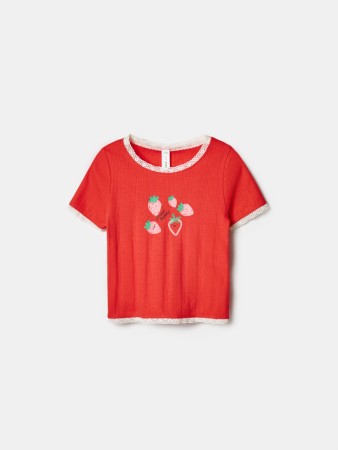футболка с принтом и кружевом для девочек - детская одежда для детей 