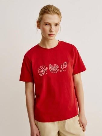 футболка с вышивкой прямого кроя - женские футболки в рубчик 