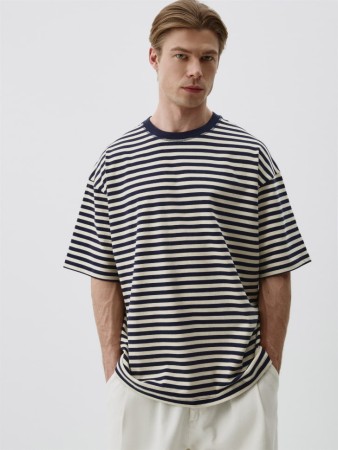 футболка свободного кроя в полоску - мужская одежда, обувь и аксессуары с вырезом 
