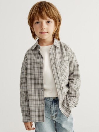 хлопковая рубашка в клетку для мальчиков - детские блузы и рубашки