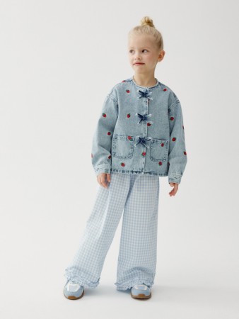 хлопковые брюки в клетку для девочек фотография