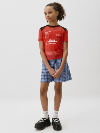 хлопковые шорты в клетку для девочек - шорты свободные 