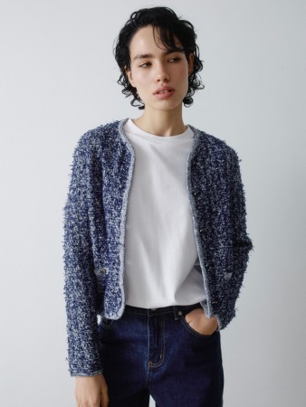 кардиган из фактурной двуцветной пряжи - женская одежда с длинным рукавом 