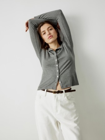 кардиган на пуговицах в рубчик - женские джемперы, свитеры и кардиганы из тенселя 