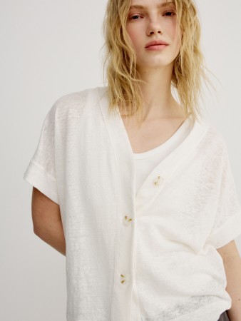 кардиган оверсайз с коротким рукавом из льна - женские джемперы, свитеры и кардиганы для взрослых 