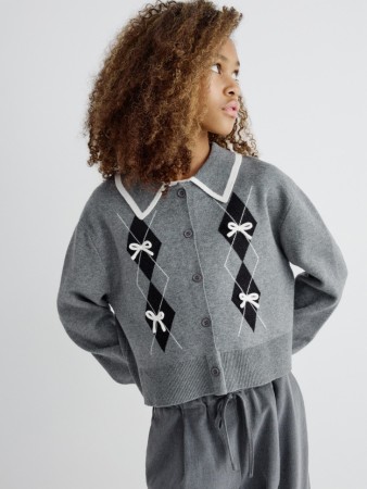 кардиган с воротником для девочек - джемперы, свитеры и кардиганы в клетку 