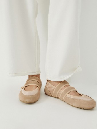 комбинированные балетки из натуральной замши и текстиля - женская одежда, обувь и аксессуары замшевая 