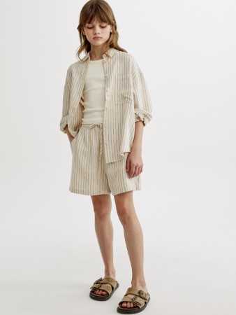 короткие шорты из смесового льна для девочек - детские шорты в полоску 