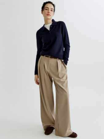 костюмные широкие брюки с меланж эффектом фотография