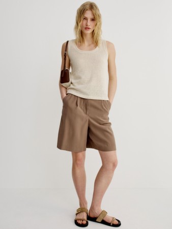 костюмные шорты на резинке - женские шорты струящиеся 