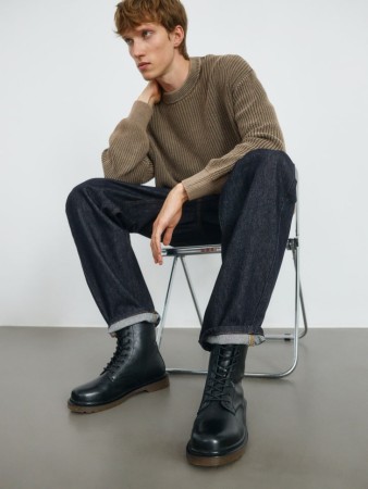 кожаные ботинки на шнуровке - мужская обувь текстильная 