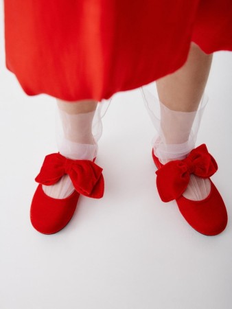 красные бархатные балетки с бантом для девочек - детская обувь