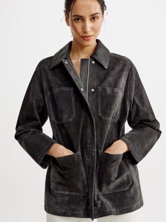 куртка из натуральной замши с кожаным воротником премиум качества - верхняя одежда