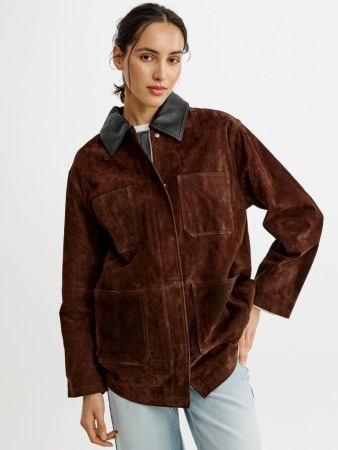 куртка из натуральной замши с кожаным воротником премиум качества - верхняя одежда