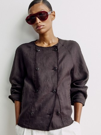 легкая двубортная куртка из льна премиум качества - женские куртки на застежке 