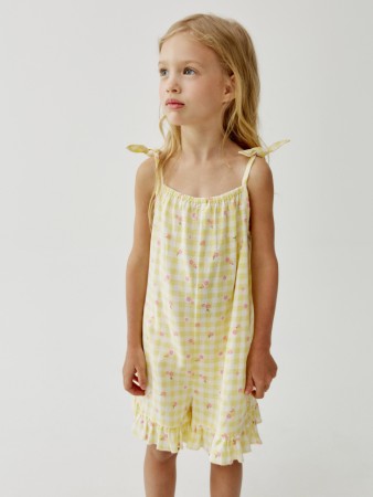 летний комбинезон из смесовой вискозы для девочек - детские комбинезоны в клетку 