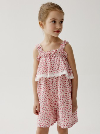 летний комбинезон на лямках для девочек - детские комбинезоны с бантом 