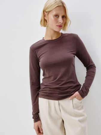 лонгслив из смесового тенсела - женские футболки и поло приталенные 