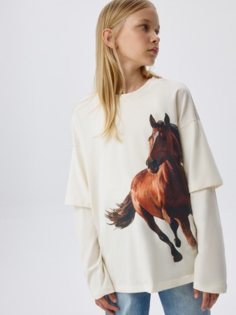 лонгслив оверсайз с принтом для девочек - детская одежда, обувь и аксессуары для всех возрастов для девочек 