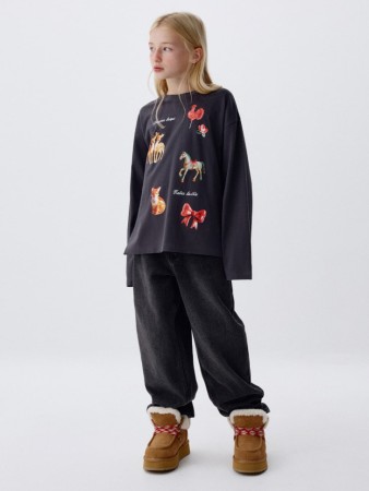 лонгслив оверсайз с принтом для девочек - детская одежда для детей 