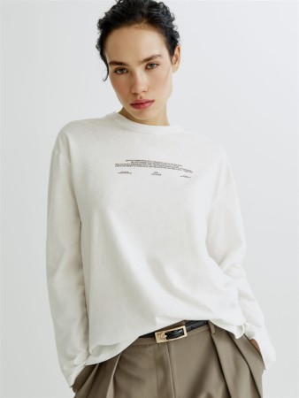 лонгслив оверсайз с принтом из смесового льна - женская одежда, обувь и аксессуары с вырезом 