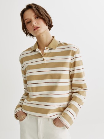 лонгслив-поло оверсайз в полоску - женские футболки и поло с воротником 
