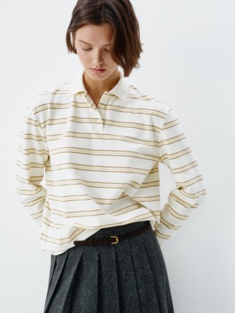 лонгслив-поло в полоску - женская одежда с воротником 