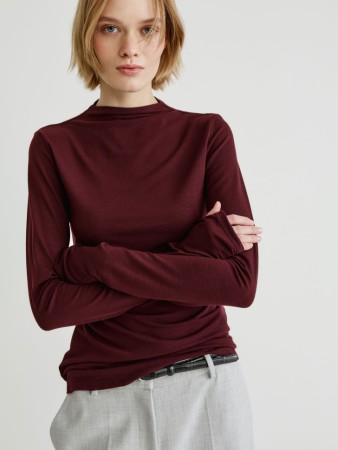 лонгслив с содержанием шелка и шерсти - женские футболки и поло с прорезями 