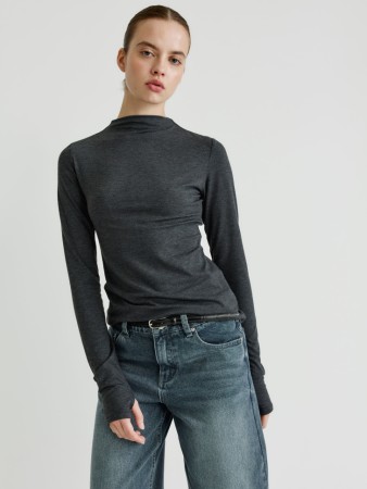 лонгслив с содержанием шелка и шерсти - женские футболки и поло с прорезями 