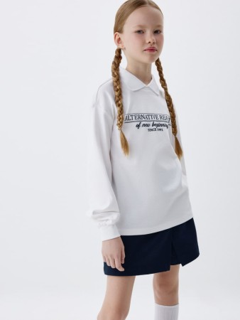 лонгслив с воротником для девочек - детские лонгсливы для девочек 