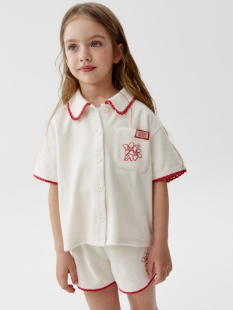 махровая рубашка с коротким рукавом для девочек - детские блузы и рубашки для девочек 