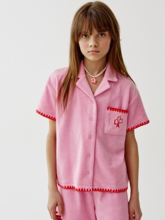 махровая рубашка с коротким рукавом для девочек - детские блузы и рубашки для девочек 