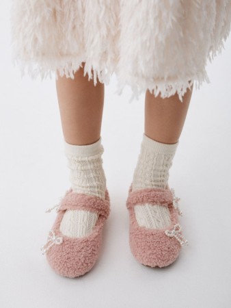 меховые балетки с бантиками для девочек - детская обувь