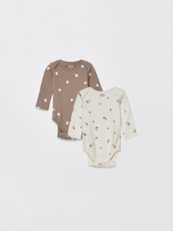 набор из 2 трикотажных боди с длинным рукавом для малышей - детская одежда со сборками 