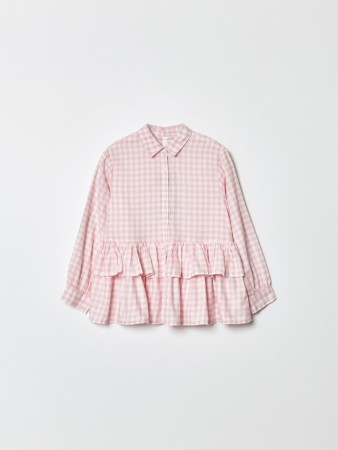 нарядна блузка в клетку для девочек - блузы и рубашки с оборкой 