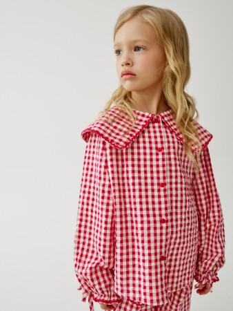 нарядная блузка из хлопка в клетку для девочек - детские блузы и рубашки с бантом 