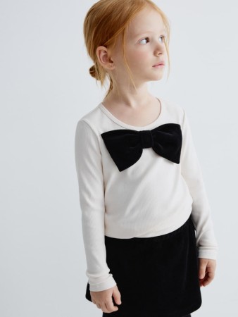 нарядный лонгслив с бантом для девочек - детская одежда прилегающая 
