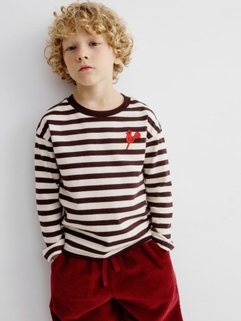 новогодний лонгслив в полоску с вышивкой для мальчиков - футболки и поло прямые 