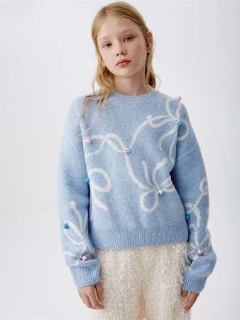 новогодний вязаный джемпер с колокольчиками для девочек - детские джемперы