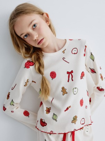 новогодняя пижама с принтом для девочек - домашняя одежда