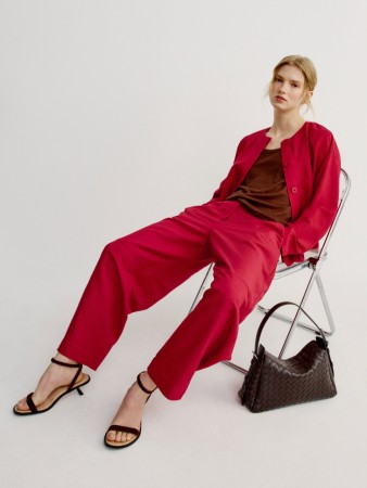 объемные красные брюки с содержанием льна - женская одежда, обувь и аксессуары на застежке 