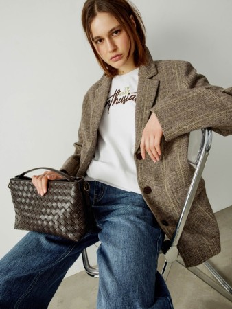 однобортное клетчатое пальто из смесовой шерсти фотография