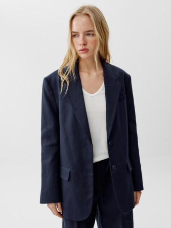 однобортный оверсайз жакет из льна фотография