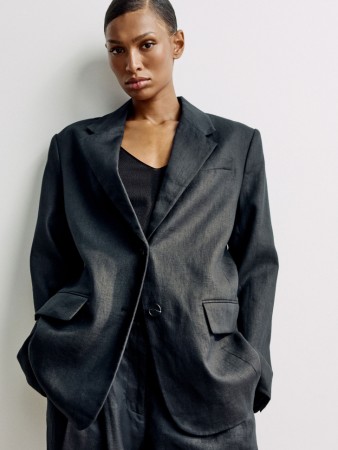 однобортный оверсайз жакет из льна - женские жакеты на застежке 