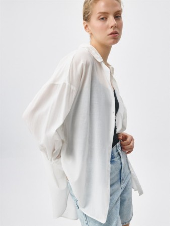 оверсайз рубашка из смесовой вискозы - женские рубашки свободные 