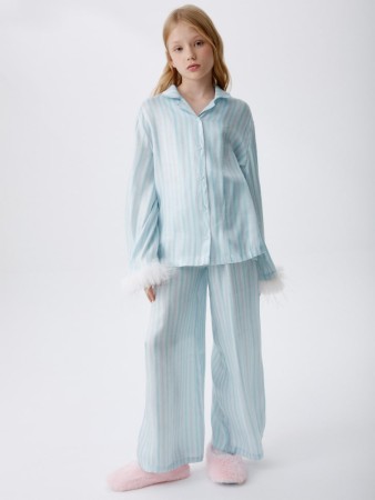 пижама из рубашки и брюк в полоску для девочек - детские пижамы