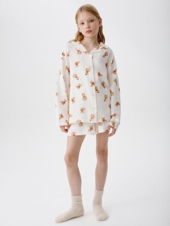 пижама с рубашкой и шортами из муслина для девочек - домашняя одежда с воротником 