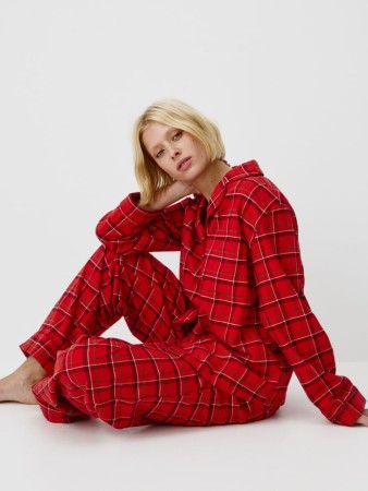 пижама в клетку из фланели - домашняя одежда с воротником 