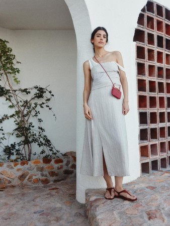 платье-бандо миди из смесового льна фотография